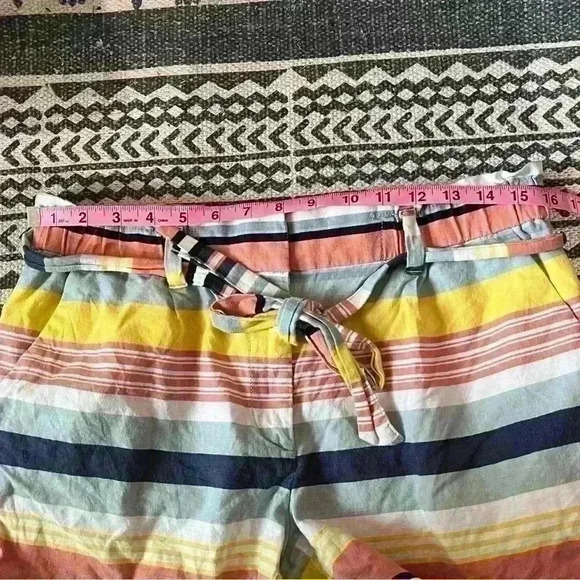 Ann Taylor Linen Beach Stripe Colorful Lounge Belted Shorts Elastic Waist Size 6 - Picture 5 of 5